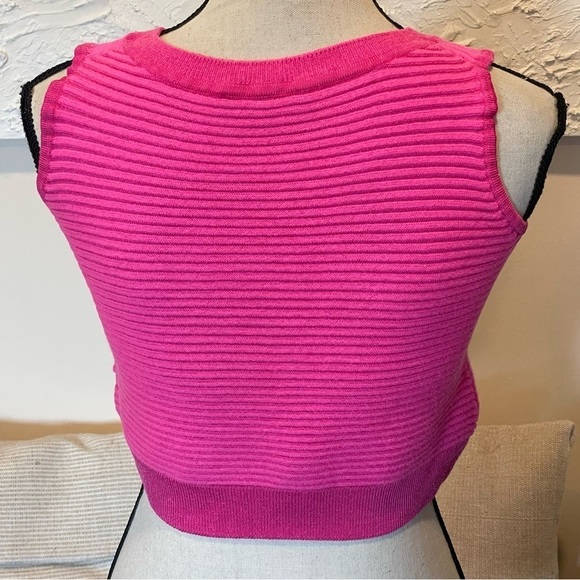 St John Knit Tank Top Crop Ribbed Hot Pink Wool Size M - Picture 5 of 8
